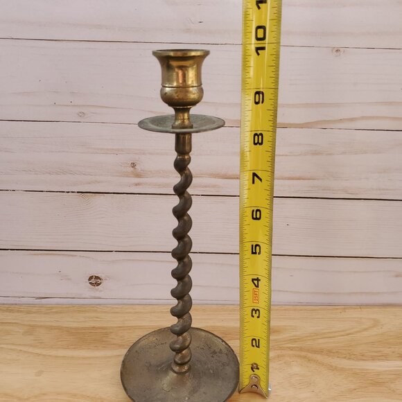 VTG 1950s HB Solid Brass Twisted Candlestick Holder 10" Tall Swirl Design Decor - Picture 2 of 10